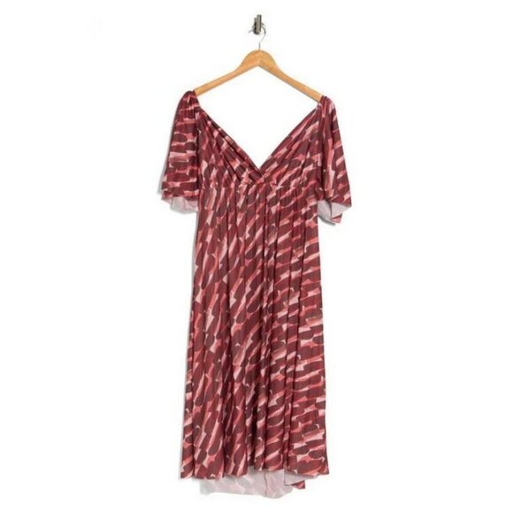 ASOS Design Curve Pleated Twist Back Cap Sleeve Midi Dress Abstract Print 20 NWT - Picture 8 of 16